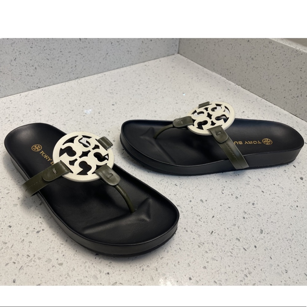 Tory Burch Miller Cloud Sandal Leccio Ivory Black Size 10